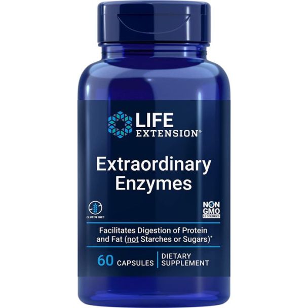 Life Extension Extraordinary Enzymes 60 Count Bottle Close-up

