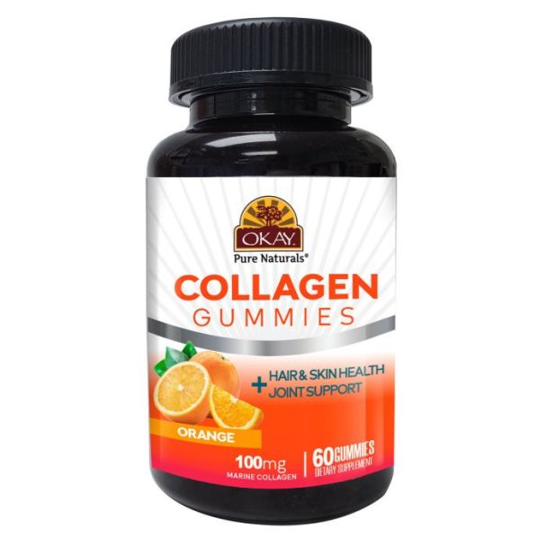 okay hair skin support collagen gummies orange flavor front label