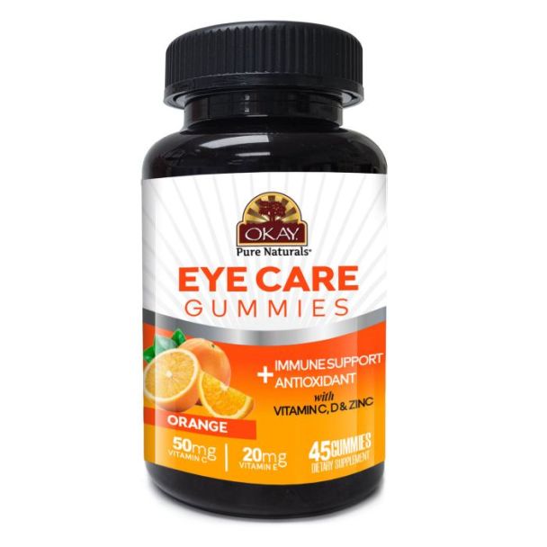 okay pure naturals eye care gummies orange flavor vitamin c e d zinc front view
