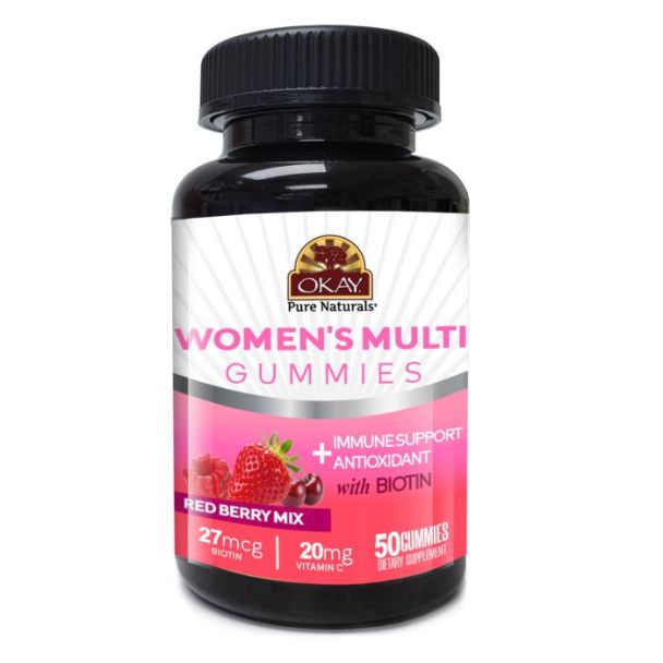 okay pure naturals womens multi gummies red berry mix front view

