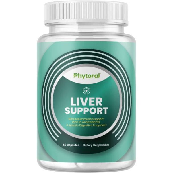 “Phytoral Liver Support bottle at angle showing full packaging design”

