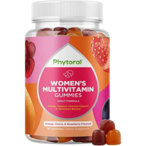 Phytoral Women's Multivitamin Gummies emphasizing gluten-free and GMP certified features