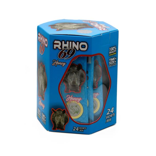 Rhino 69 Honey male enhancement supplement 24-sachet blue box front view