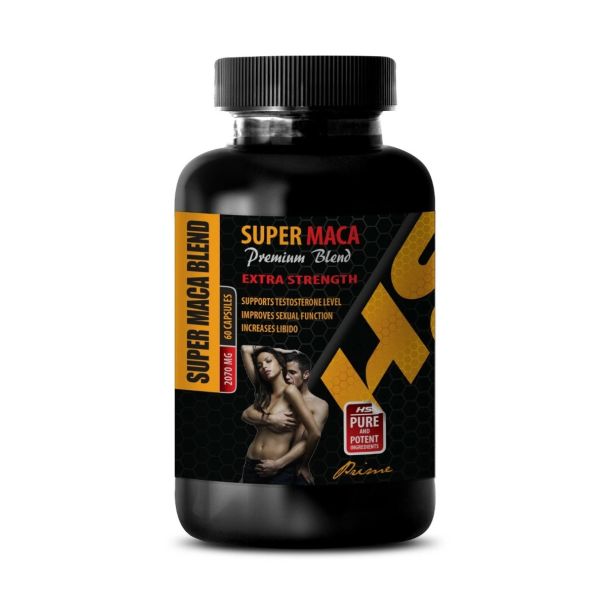 HS Prime Super Maca Premium Blend 2070mg extra strength men’s wellness supplement, 60 capsules bottle.