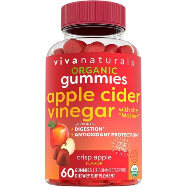 Close-up of Viva Naturals ACV Gummies nutritional facts and ingredients

