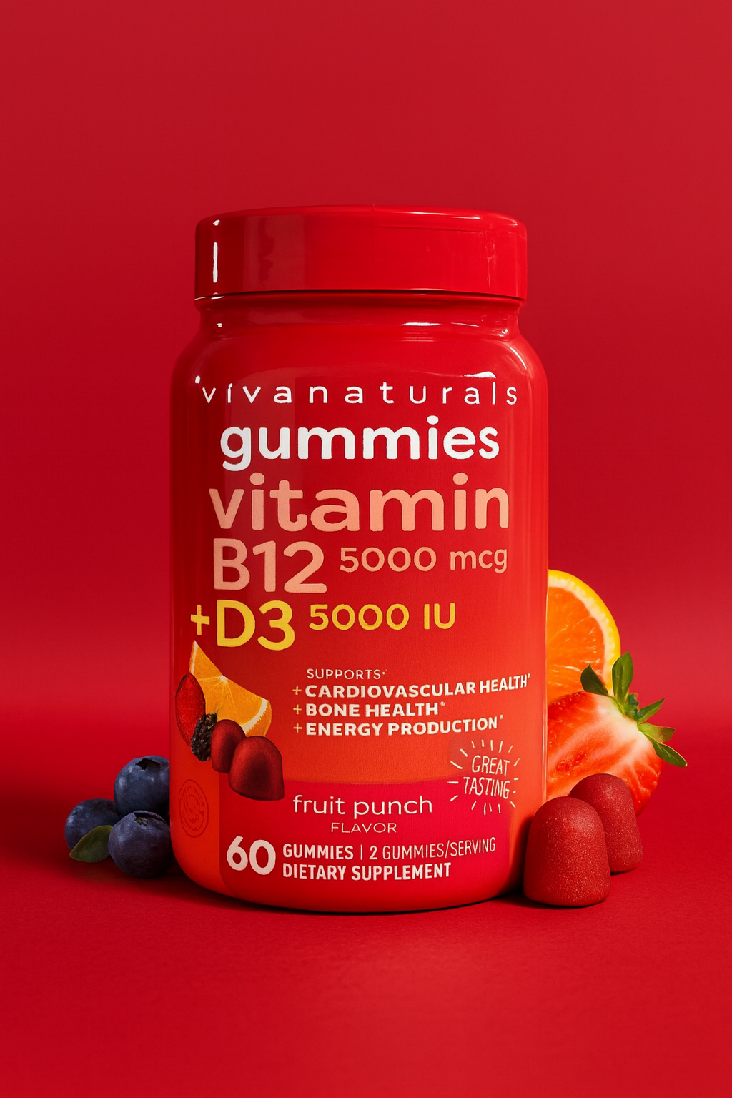 Viva Naturals Vitamin D3 & B12 Gummies – Immune & Energy Support in a Delicious Chew