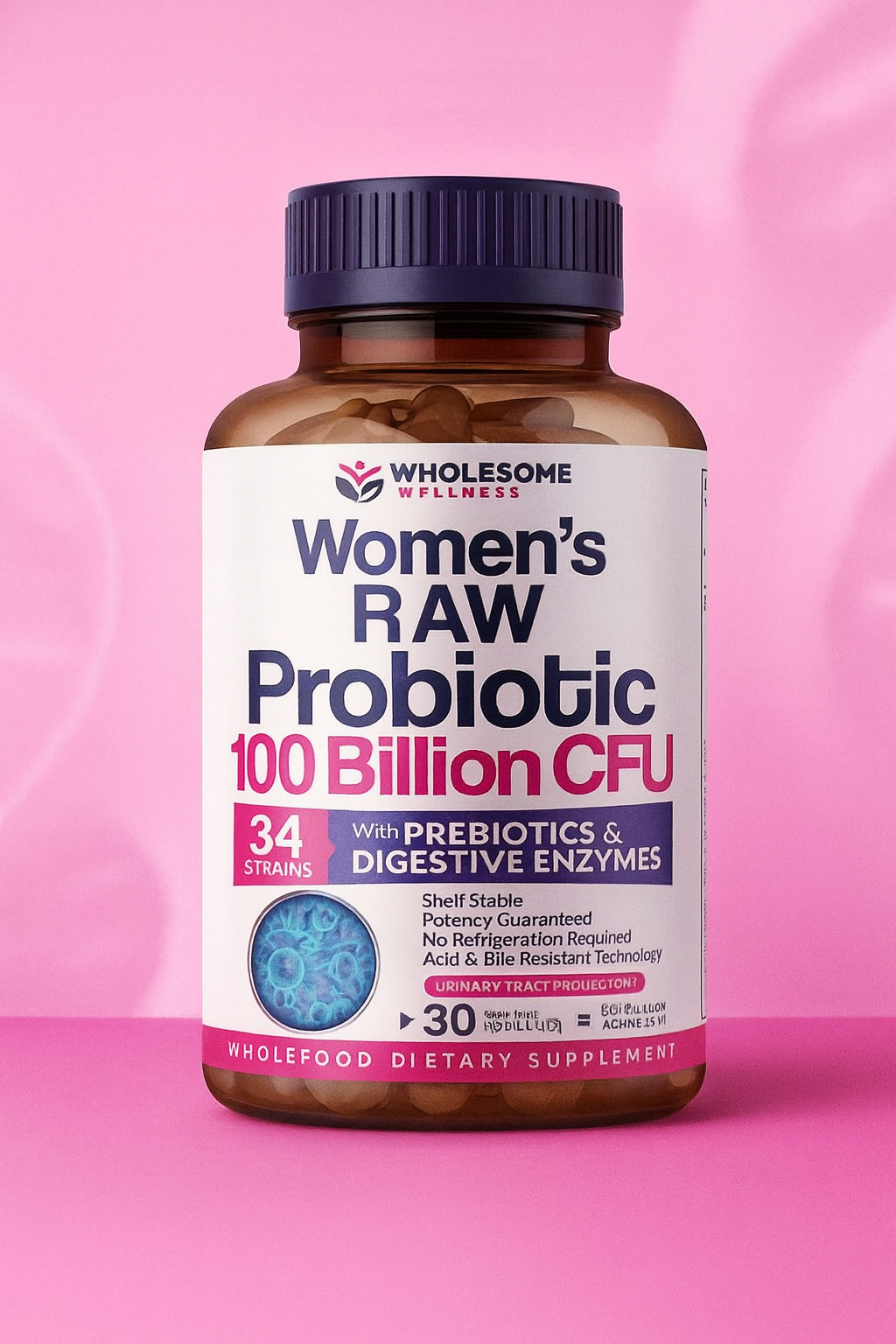 Wholesome Wellness Women’s Raw Probiotic 100B CFU: Complete Gut & Immune Support for Women