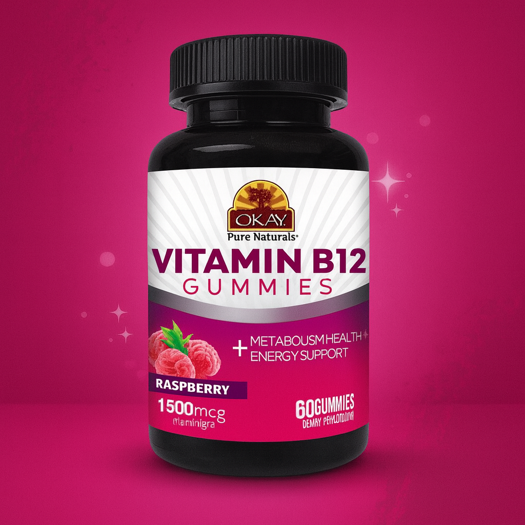OKAY Energy Support Gummies Review — Vitamin B12 (60 Count, Raspberry)