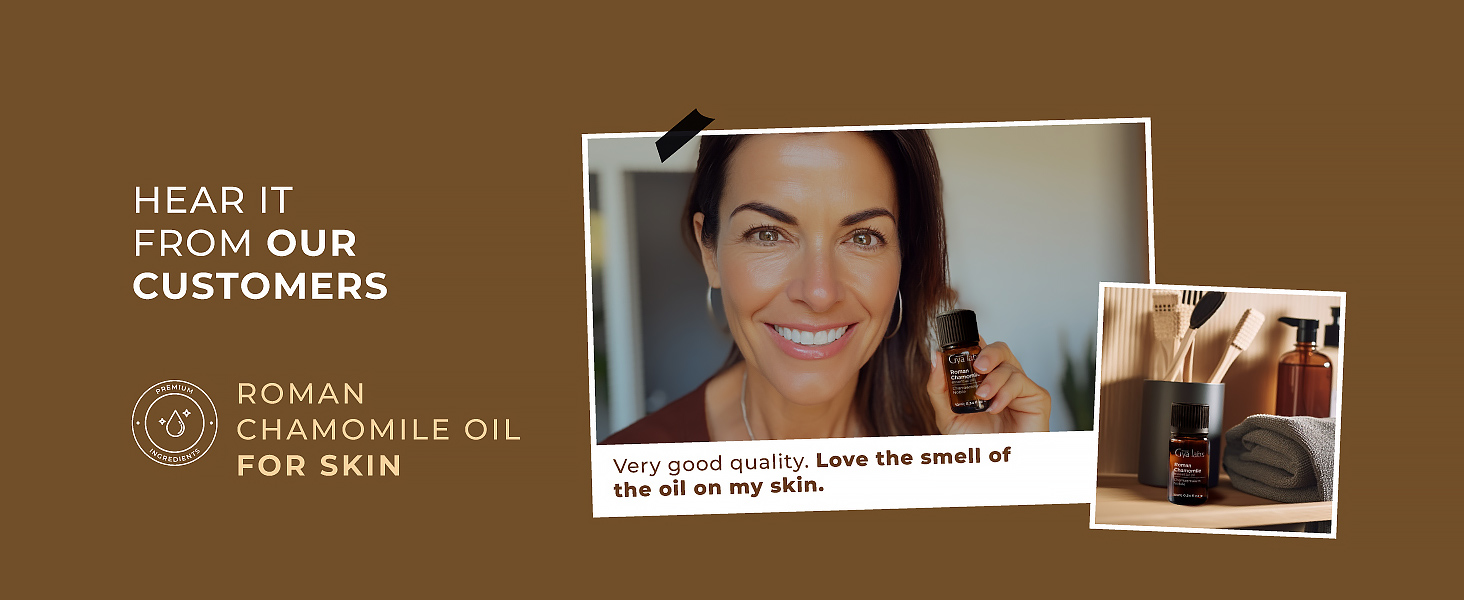 Roman Chamomile Oil in Glass Bottle on Wooden Surface